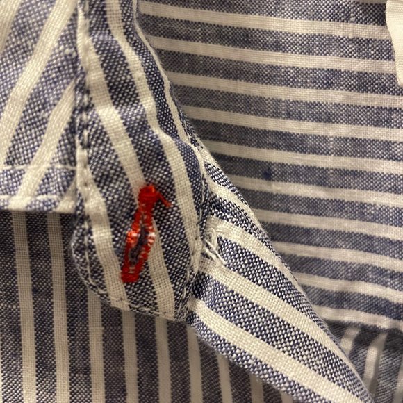 Sigrid Olsen Striped Linen Button Down Shirt with Red Detail, Large - Picture 4 of 9